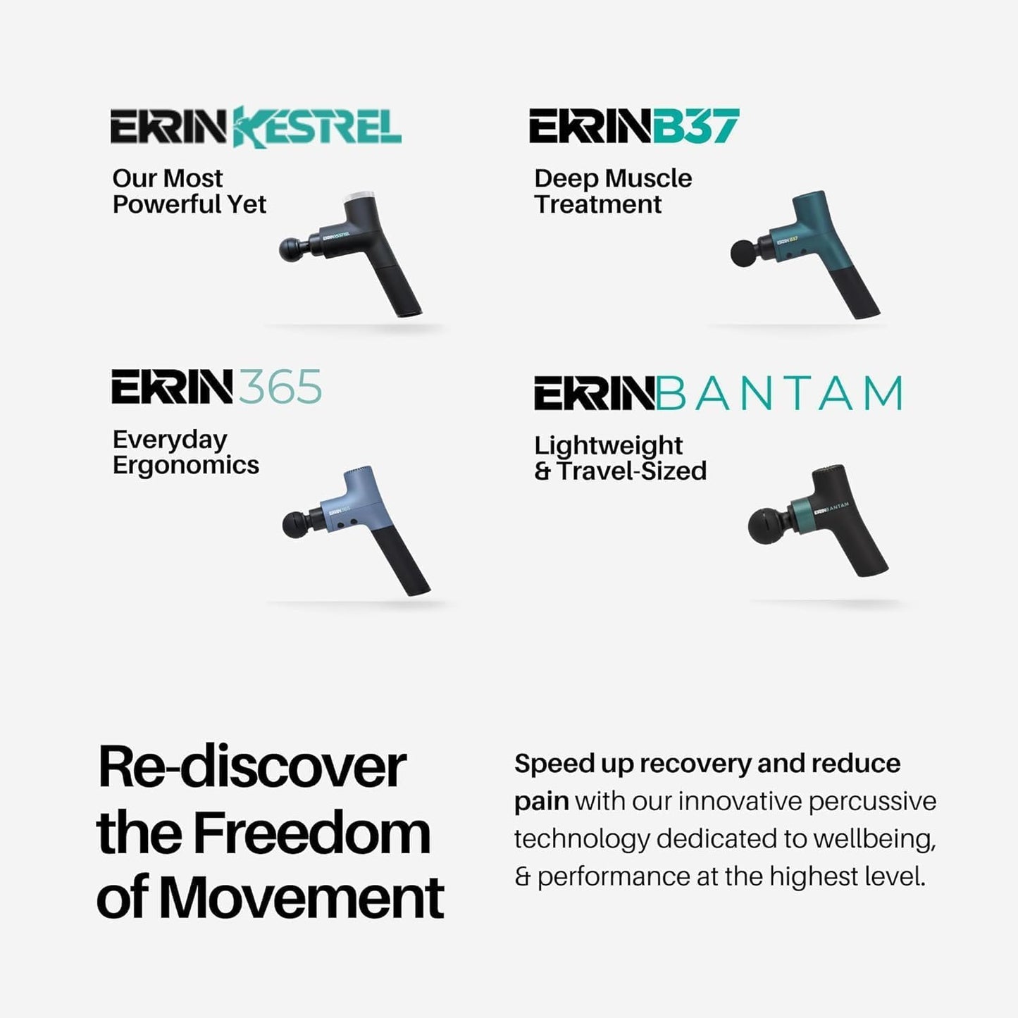 Ekrin Athletics B37v2 Massage Gun, Deep Tissue Massager, 5 Speeds, 4 Attachments, Ultra Quiet Motor