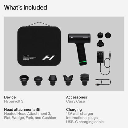 Hyperice Hypervolt 3 Massage Gun, QuietGlide Technology, 5 Speeds, 5 Interchangeable Heads