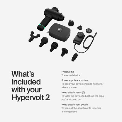 Hyperice Hypervolt 2 Black Massage Gun, Quiet Glide Technology, 3 Speeds, 5 Interchangeable Heads