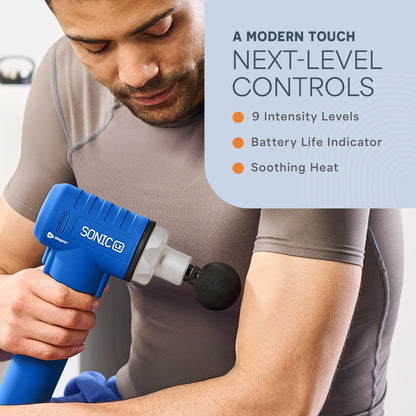 LifePro Sonic LX Heated Massage Gun, Deep Tissue Muscle Recovery Massager, 9 Speeds, 10 Heads, Rechargeable for Athletes